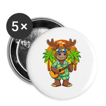 Lustige Elch Cartoon Sommer Strand Sonnenbrille Gitarre - Buttons groß 56 mm (5er Pack) - Weiß - Vorne
