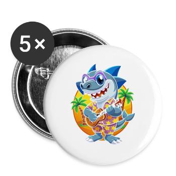 Lustige Hai Cartoon Sommer Strand Sonnenbrille Gitarre - Buttons groß 56 mm (5er Pack) - Weiß - Vorne