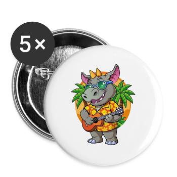 Lustige Nashorn Cartoon Sommer Strand Sonnenbrille Gitarre - Buttons groß 56 mm (5er Pack) - Weiß - Vorne