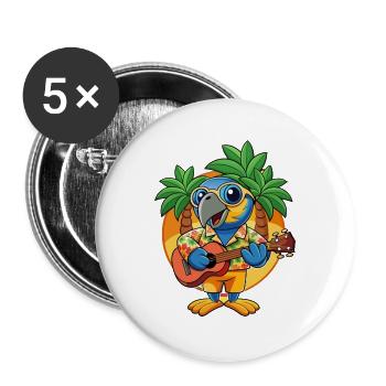Lustige Papageien-Cartoon-Sommer-Strand-Sonnenbrille - Buttons groß 56 mm (5er Pack) - Weiß - Vorne