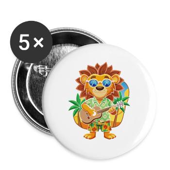 Funny Lion Cartoon Summer Beach Sunglasses Guitar - Buttons large 2.2''/56 mm (5-pack) - white - Front