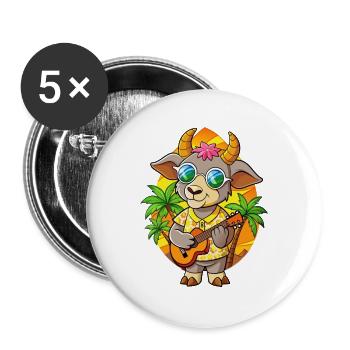 Lustige Ziege Cartoon Sommer Strand Sonnenbrille Gitarre - Buttons groß 56 mm (5er Pack) - Weiß - Vorne