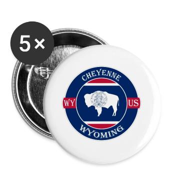 Cheyenne Wyoming Flagge USA Reise Souvenir Abzeichen - Buttons groß 56 mm (5er Pack) - Weiß - Vorne