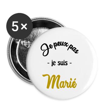 JUST MARRIED. EVJF - Lot de 5 grands badges (56 mm) - blanc - Devant