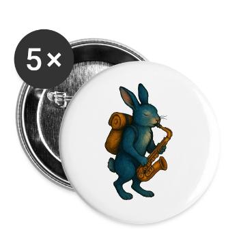 Lapin Bleu avec Saxophone - Lot de 5 grands badges (56 mm) - blanc - Devant