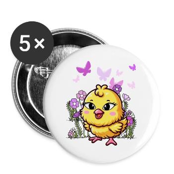 Küken Ostern Kind Kinder - Buttons groß 56 mm (5er Pack) - Weiß - Vorne