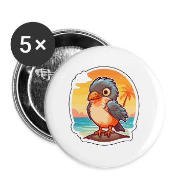 Kuckuck, lustige Cartoon-Kawaii-Strand-Illustration - Buttons groß 56 mm (5er Pack) - Weiß - Vorne