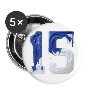 NR. 15 NUMMER 15 BLAU WEIß 15. GEBURTSTAG - Buttons groß 56 mm (5er Pack) - Weiß - Vorne