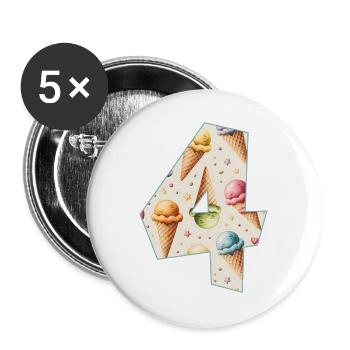 EISCREME NUMMER 4 JAHRE EIS 4. GEBURTSTAG - Buttons groß 56 mm (5er Pack) - Weiß - Vorne
