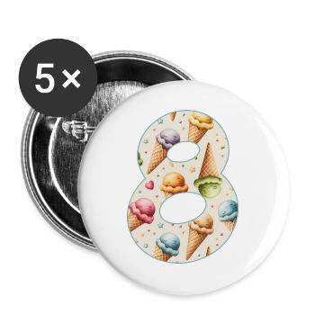 EISCREME NUMMER 8 JAHRE EIS 8. GEBURTSTAG - Buttons groß 56 mm (5er Pack) - Weiß - Vorne