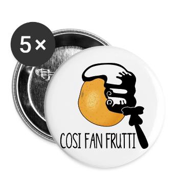 cosi fan tutti versus frutti - Souvenir von Mozart - Buttons groß 56 mm (5er Pack) - Weiß - Vorne