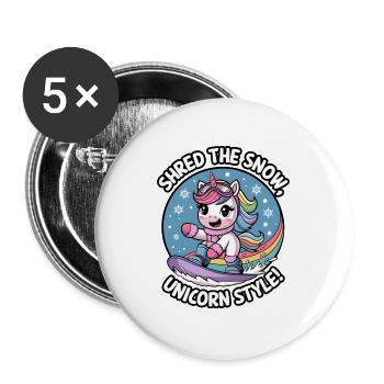 Shred The Snow, Unicorn Style! - Buttons large 2.2''/56 mm (5-pack) - white - Front