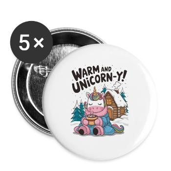Warm And Unicorn-y! - Buttons large 2.2''/56 mm (5-pack) - white - Front