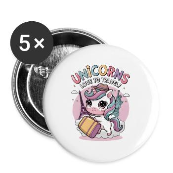 Unicorns Love To Travel! - Buttons large 2.2''/56 mm (5-pack) - white - Front