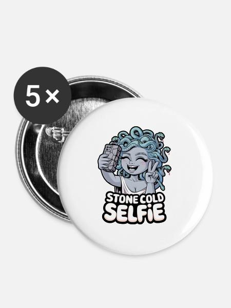 Eiskaltes Selfie - Buttons groß 56 mm (5er Pack) - Weiß