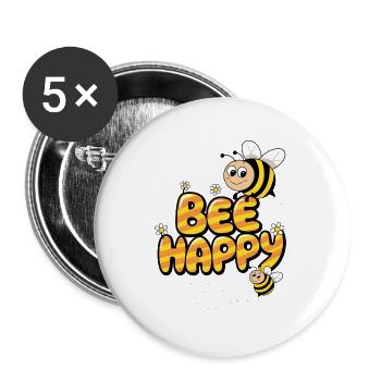 Abeille heureuse - Lot de 5 grands badges (56 mm) - blanc - Devant