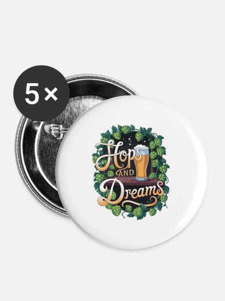 Hopfen und Träume - Buttons groß 56 mm (5er Pack) - Weiß