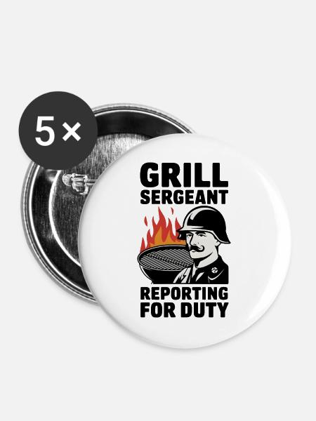 Grill Sergeant meldet sich zum Dienst - Buttons groß 56 mm (5er Pack) - Weiß