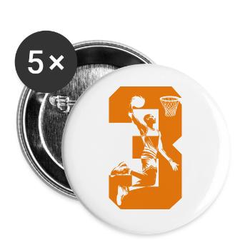 NUMMER 3 BASKETBALL 3. GEBURTSTAG - Buttons groß 56 mm (5er Pack) - Weiß - Vorne