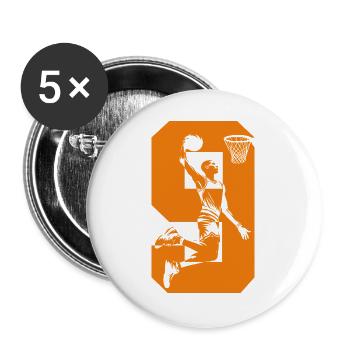NUMMER 9 BASKETBALL 9. GEBURTSTAG - Buttons groß 56 mm (5er Pack) - Weiß - Vorne