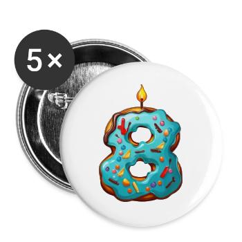 NUMBER 8 CAKE SWEET 8TH BIRTHDAY - Buttons large 2.2''/56 mm (5-pack) - white - Front