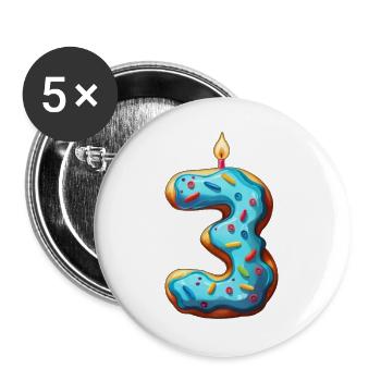 NUMMER 3 KUCHEN SWEET 3. GEBURTSTAG - Buttons groß 56 mm (5er Pack) - Weiß - Vorne