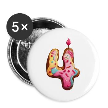 NUMMER 4 KUCHEN SWEET 4. GEBURTSTAG - Buttons groß 56 mm (5er Pack) - Weiß - Vorne