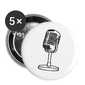 Mikrofon - Retro - gezeichnet - Buttons groß 56 mm (5er Pack) - Weiß - Vorne