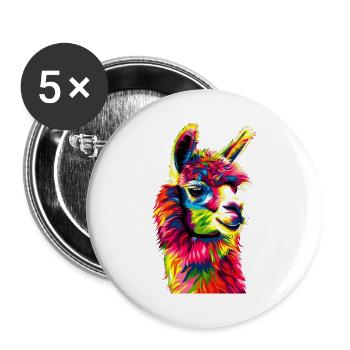 Alpaka Pop Art Bunte Farben Lama Regenbogen Alpaka - Buttons groß 56 mm (5er Pack) - Weiß - Vorne