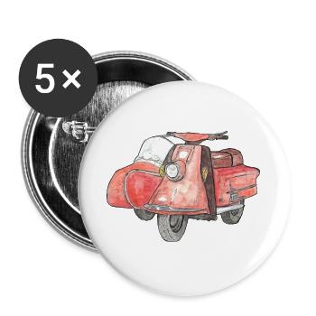 Vintage scooter avec side-car - Lot de 5 grands badges (56 mm) - blanc - Devant