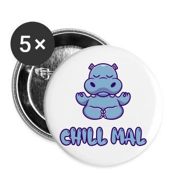 Chill Mal Hippo Meditation - Buttons groß 56 mm (5er Pack) - Weiß - Vorne