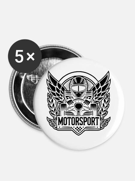 Motorsport Logo - Buttons groß 56 mm (5er Pack) - Weiß