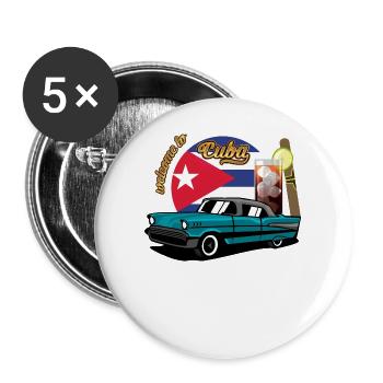 Kuba Zigarre Auto Rum Libre Havanna Souvenir retro - Buttons groß 56 mm (5er Pack) - Weiß - Vorne