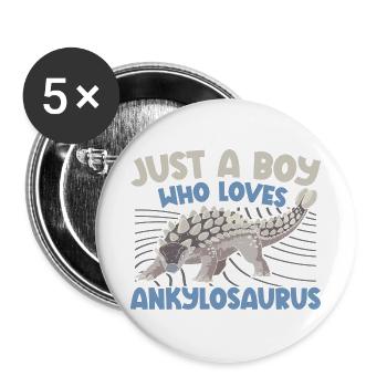 Just A Boy Who Loves Ankylosaurus Dinosaur Dino - Buttons groß 56 mm (5er Pack) - Weiß - Vorne