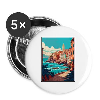 Genua Italien Vintage Reiseposter WPA Souvenir - Buttons groß 56 mm (5er Pack) - Weiß - Vorne