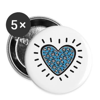 Leopard Heart Burst - Buttons large 2.2''/56 mm (5-pack) - white - Front