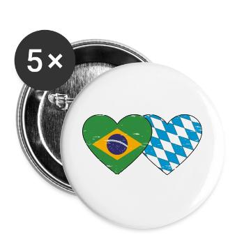 Brésil Bavière Drapeau Coeur utilisé - Lot de 5 grands badges (56 mm) - blanc - Devant