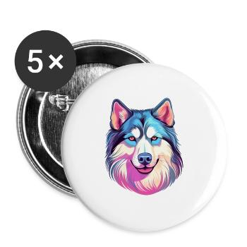Alaska Malamute Hunderasse Aquarell Karikatur Kawa - Buttons groß 56 mm (5er Pack) - Weiß - Vorne