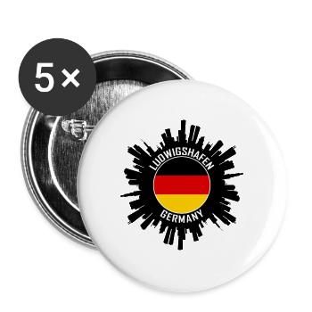 Ludwigshafen Skyline Deutschland Flagge Reise-Souvenir - Buttons groß 56 mm (5er Pack) - Weiß - Vorne