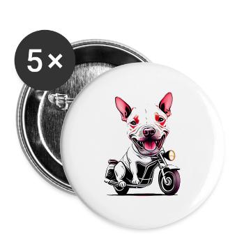 Bullterrier ganzes, sehr wütendes Motorrad - Buttons groß 56 mm (5er Pack) - Weiß - Vorne
