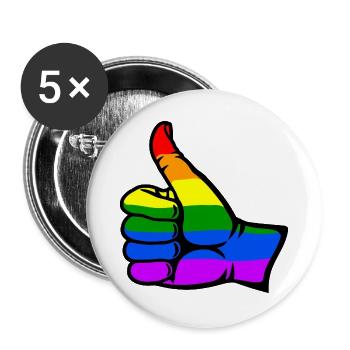 Regenbogenfarbe Flagge Hand alles klar Symbol - Buttons groß 56 mm (5er Pack) - Weiß - Vorne