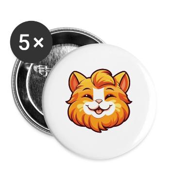 Ingwer Langhaar Katze Karikatur Aquarell Clipart - Buttons groß 56 mm (5er Pack) - Weiß - Vorne