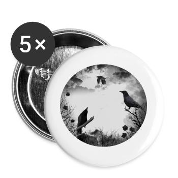 Gothik Krähen Raben - Buttons groß 56 mm (5er Pack) - Weiß - Vorne
