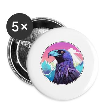 Krähe Aquarell Karikatur Kawaii Haustier Tier Bunt - Buttons groß 56 mm (5er Pack) - Weiß - Vorne