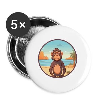 Pavian Aquarell Cartoon Kawaii Clipart Tier - Buttons groß 56 mm (5er Pack) - Weiß - Vorne