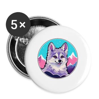 Alaskan Klee Kai Hunderasse Cartoon Kawaii Watercol - Buttons groß 56 mm (5er Pack) - Weiß - Vorne