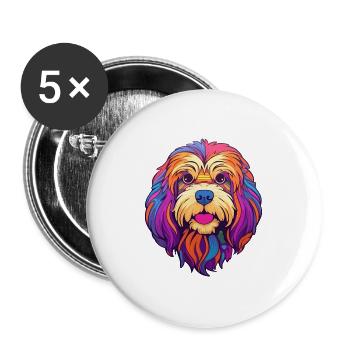Lhasa Apso Hunderasse Cartoon Kawaii Illustration - Buttons groß 56 mm (5er Pack) - Weiß - Vorne