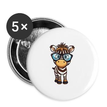 Zebra trägt Brille Karikatur Kawaii Illustration - Buttons groß 56 mm (5er Pack) - Weiß - Vorne