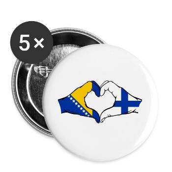 Bosnien Finnland Flagge Hände Herzform - Buttons groß 56 mm (5er Pack) - Weiß - Vorne
