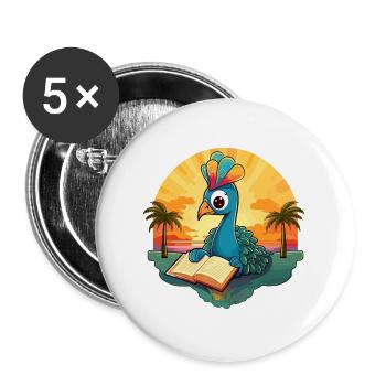Pfau Niedliche Lustige Karikatur Kawaii Buch Strand - Buttons groß 56 mm (5er Pack) - Weiß - Vorne